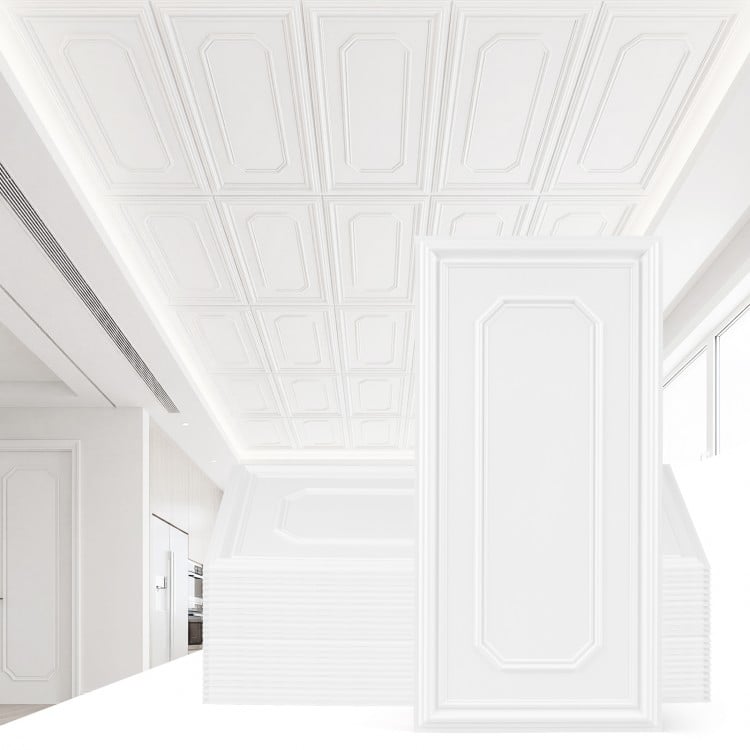 24 pieces of decorative PVC ceiling tiles with a 3D design, ideal for easy installation and customizable interior decor.