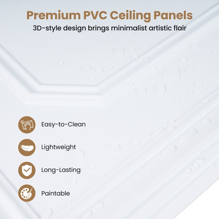 24 pieces of lightweight PVC ceiling panels with a 3D design, easy-to-clean and paintable for versatile interior decor.