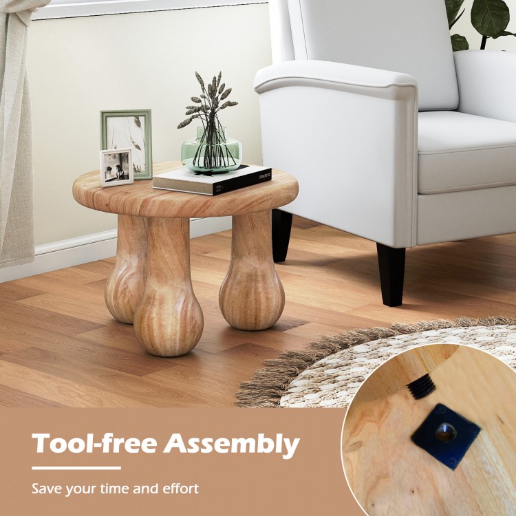Small solid mahogany wood coffee table with thickened top and column legs, perfect for living room or patio use.