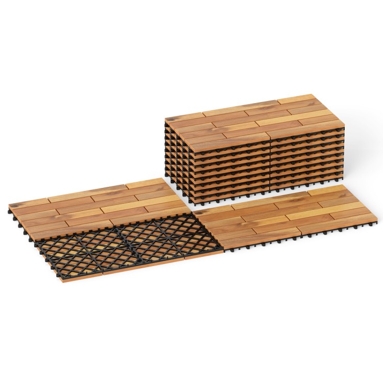 24 x 12 Inch 12 Pieces Acacia Wood Interlocking Deck Tiles with Waterproof Design - Gallery View 1 of 10