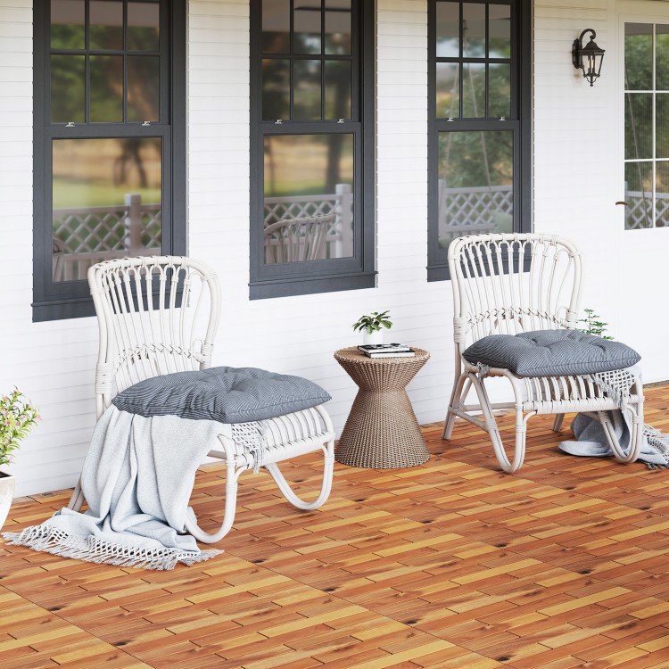 Acacia wood interlocking deck tiles in a natural finish, ideal for outdoor patios and balconies, showcasing waterproof.
