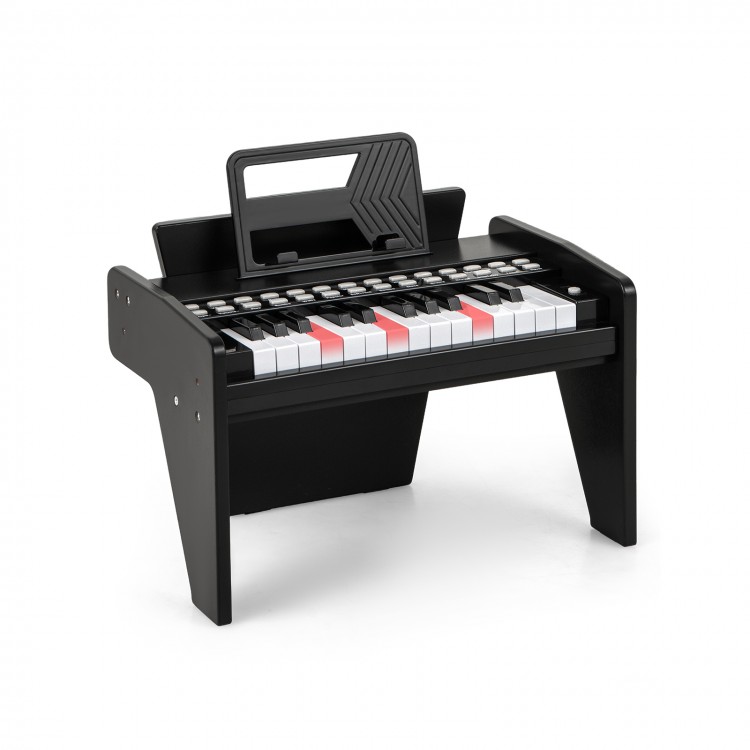 25-key black kids piano keyboard with adjustable speed and volume, ideal musical toy for toddlers aged 3 and up.