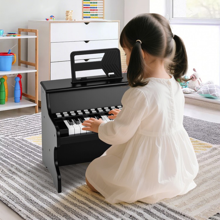 Kids piano keyboard in black with 25 keys, ideal for toddlers, featuring adjustable speed and teaching mode for.
