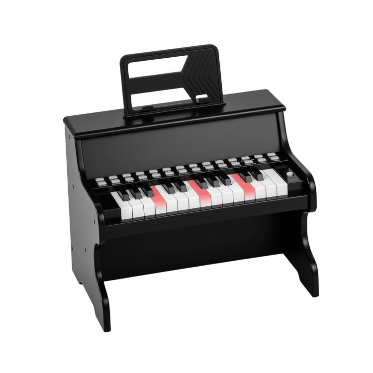 25-key black kids piano keyboard with adjustable speed, teaching mode, and sturdy design for toddlers aged 3+.