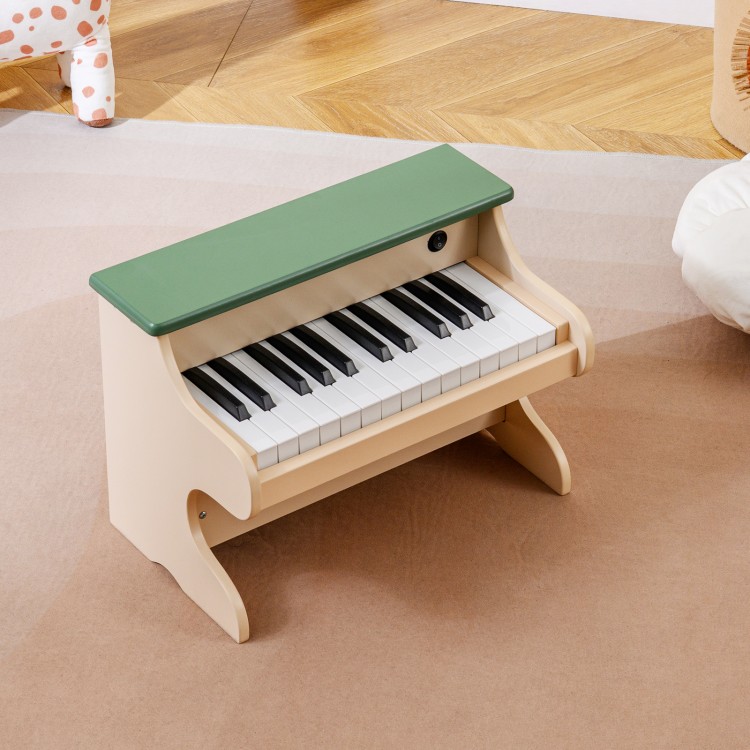 25-key kids piano keyboard in green and beige with removable music stand, perfect for safe and creative play.