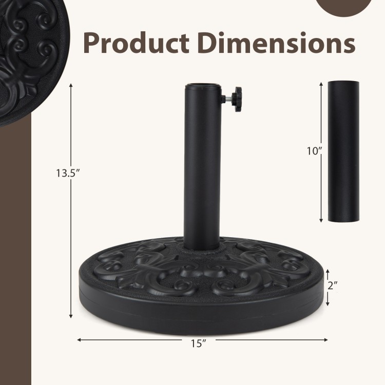 Heavy-duty round umbrella stand with adjustable knob, 26.5 lbs, featuring an exquisite iris pattern for patio use.