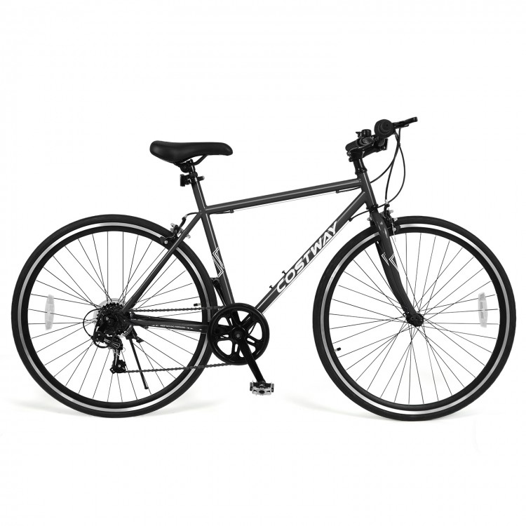 26-inch mountain bike in black with a 6-speed gear system, dual brakes, and all-terrain rubber wheels for versatile.