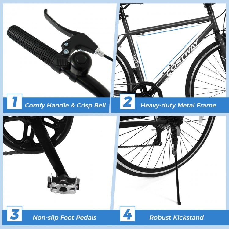 Close-up of the comfy handle and crisp bell on the 26-inch mountain bike with a heavy-duty metal frame for versatile.