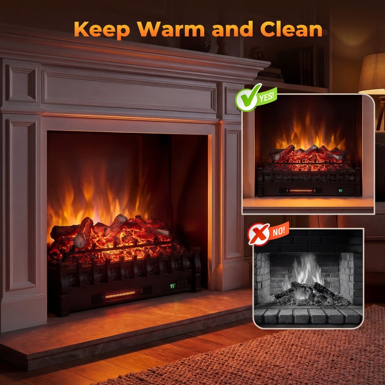 26-inch WiFi infrared quartz electric fireplace insert with realistic logs, perfect for cozy warmth and ambiance.