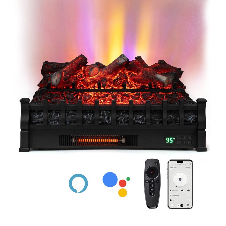 26-inch WiFi infrared quartz electric fireplace insert with realistic logs, featuring customizable flame colors and.