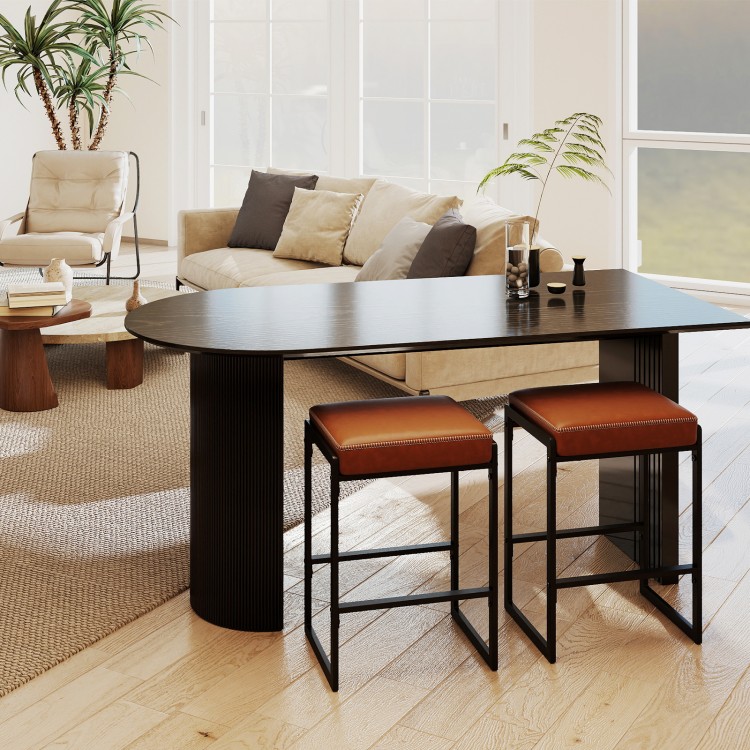 Brown 26-inch bar stools with faux leather seats and footrests, perfect for kitchen islands and home bars.