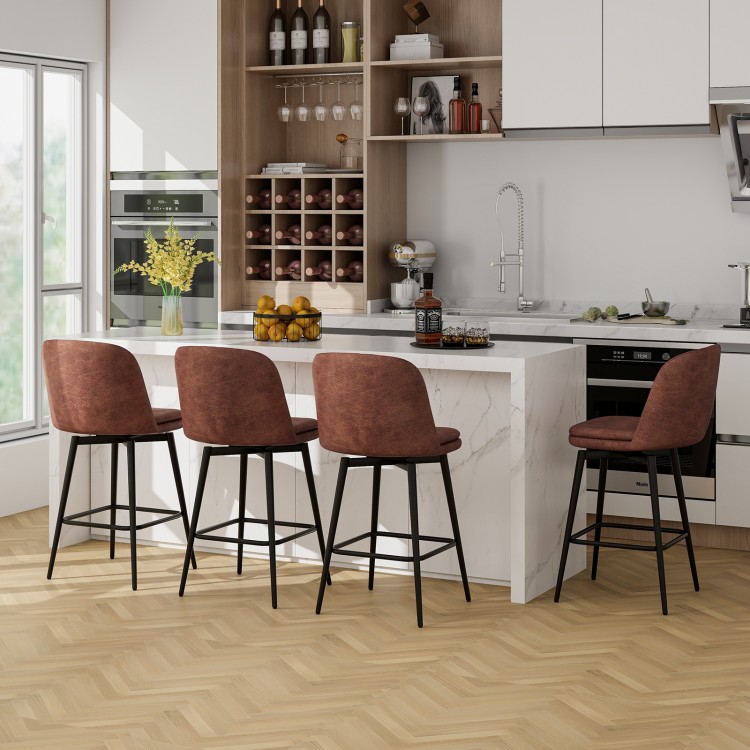 Set of two 27-inch swivel bar stools with padded seats in black and brown, perfect for kitchen islands or cafes.