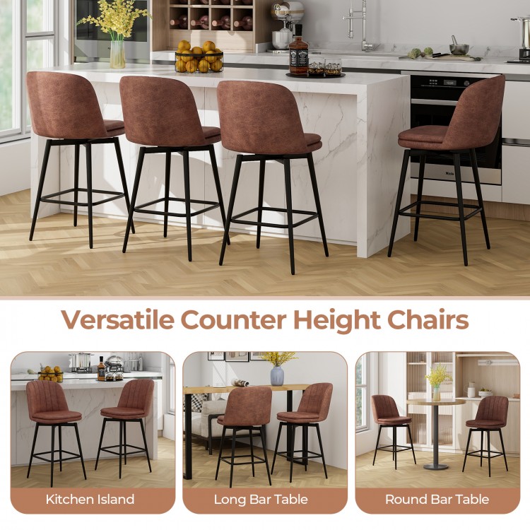 27-inch swivel bar stool set of 2 with padded seat in black and brown, ideal for kitchen islands and cafes.
