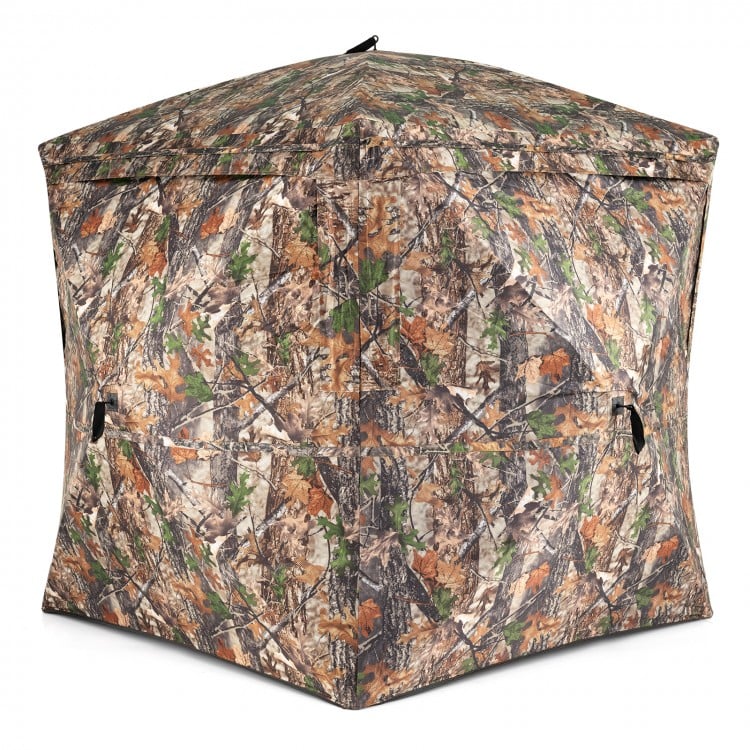 270° see-through hunting blind tent with camouflage design, featuring silent magnetic door and spacious interior for.