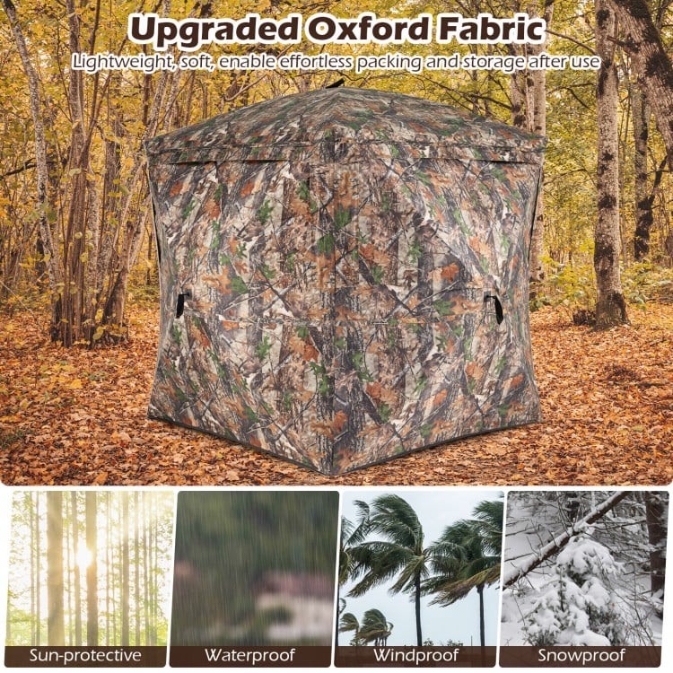 270° see-through hunting blind tent made of upgraded oxford fabric, featuring silent magnetic door and 4 windows for.