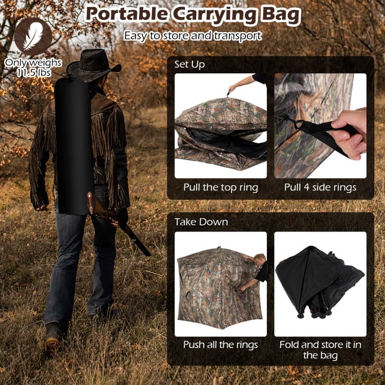 270° see-through hunting blind tent in portable carrying bag, lightweight at 11.5 lbs, designed for easy transport and.