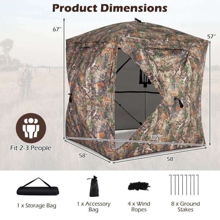 270° see-through hunting blind tent with silent magnetic door, spacious for 2-3 people, waterproof and easy to set up.