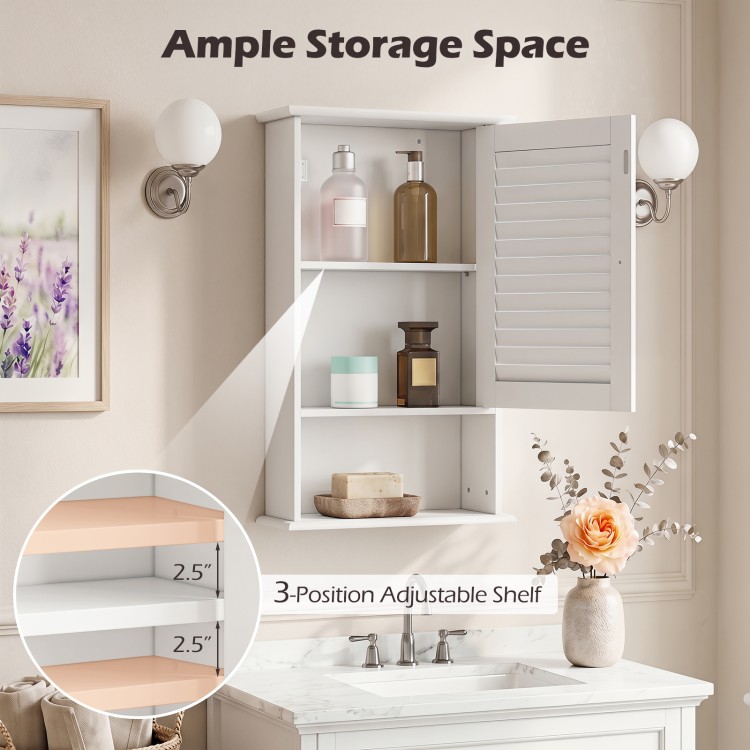 Wall hanging bathroom storage cabinet with adjustable shelves, elegant white finish, perfect for organizing small spaces.