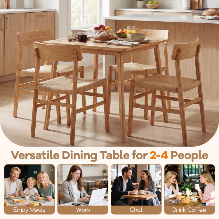 27.5-inch square bamboo dining table for 2-4 people, featuring a natural finish and mid-century style, perfect for.