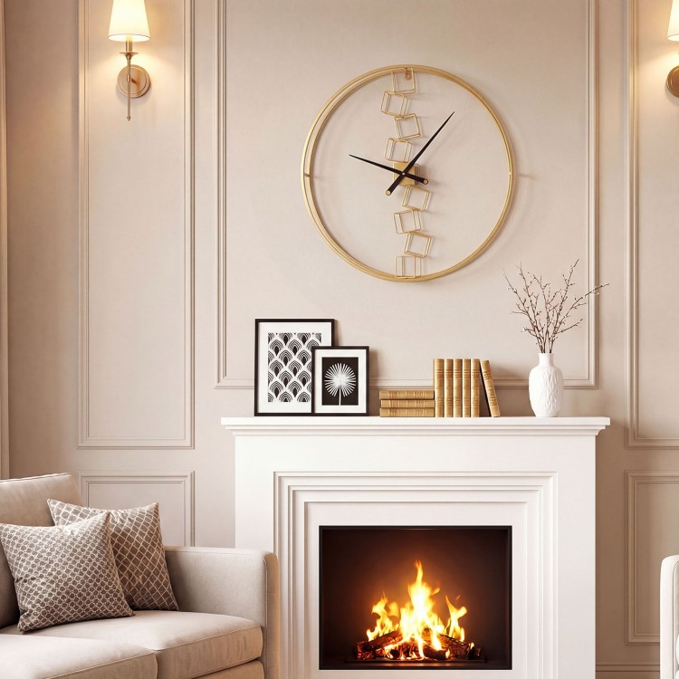 Large 27-inch yellow wall clock with a robust metal frame, perfect for living room or kitchen decor.