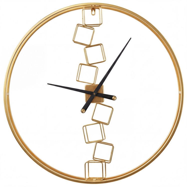 Large 27-inch yellow wall clock with a robust metal frame and creative Nordic design, ideal for living room or kitchen.