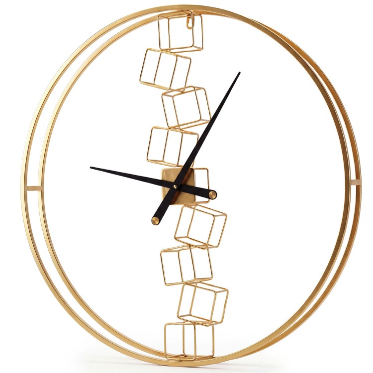 Large 27-inch yellow wall clock with a robust metal frame and creative Nordic design, perfect for living room or.