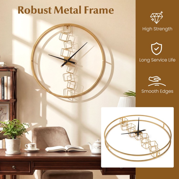 Large 27-inch yellow wall clock with a robust metal frame and smooth edges, ideal for living room or kitchen decor.