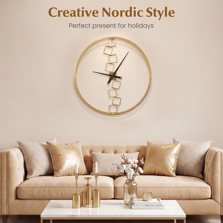 Large 27-inch yellow wall clock with a robust metal frame, featuring a creative Nordic style for living room decor.