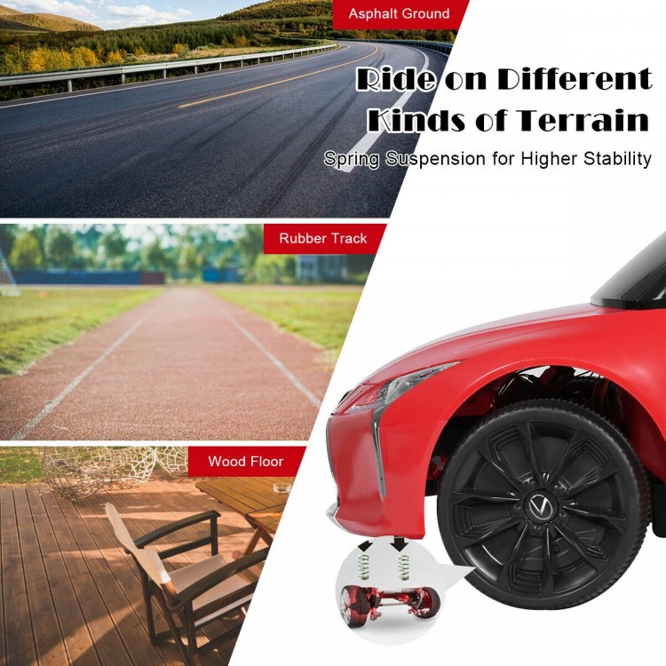Lexus LC500 kids' electric vehicle with spring suspension and anti-slip wheels for various terrains like wood and.
