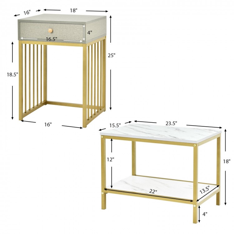 Modern nesting coffee table set with drawer and faux marble top, ideal for living room or bedroom storage.