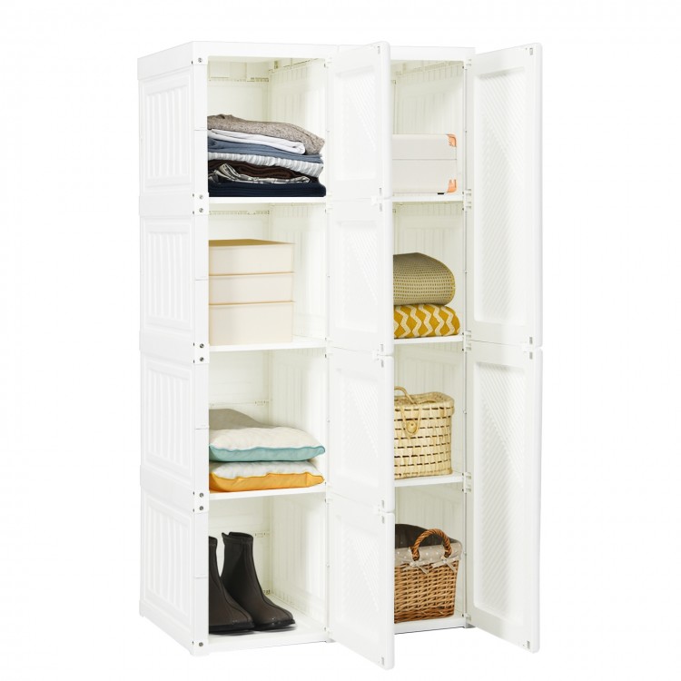 Foldable Armoire Wardrobe Closet with 8 Cubby Storage - Costway