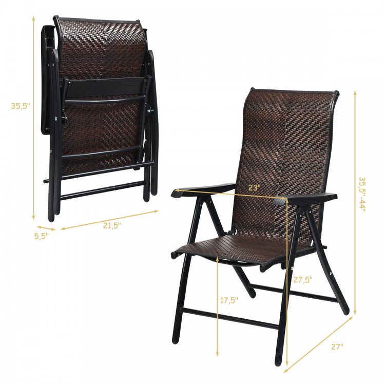 Folding rattan reclining chair with adjustable backrest, durable PE rattan, perfect for outdoor patio and garden use.
