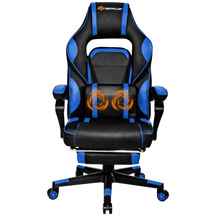 Massage gaming chair with adjustable height, lumbar support, and retractable footrest for ultimate comfort and.