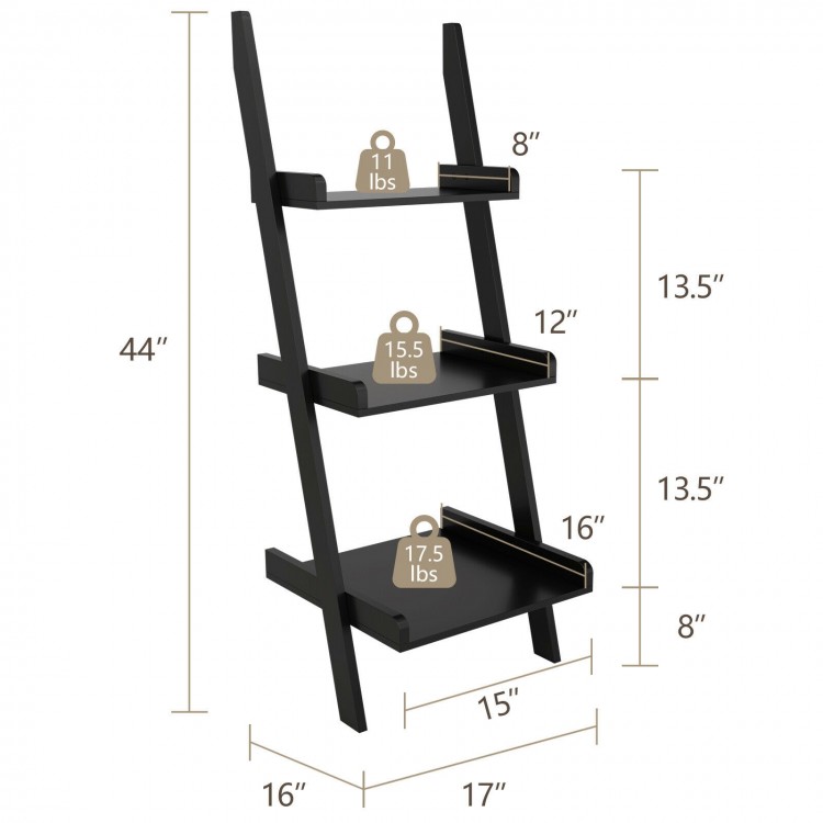 3.7 Feet 3-Tier Wooden Leaning Rack Wall Book Shelf Ladder - Gallery View 4 of 11