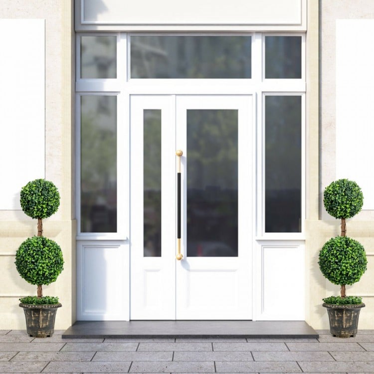 Artificial 36-inch double ball tree with UV protection, ideal for indoor and outdoor decoration, featuring a stable.