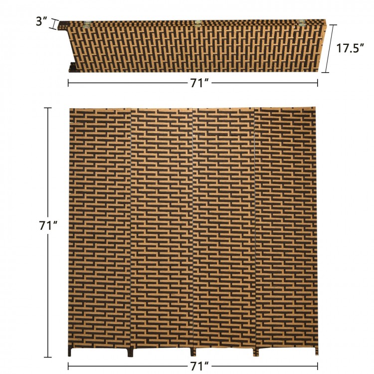 Four-panel folding privacy partition room divider in yellow, featuring a hand-woven design and rustproof hinges for.