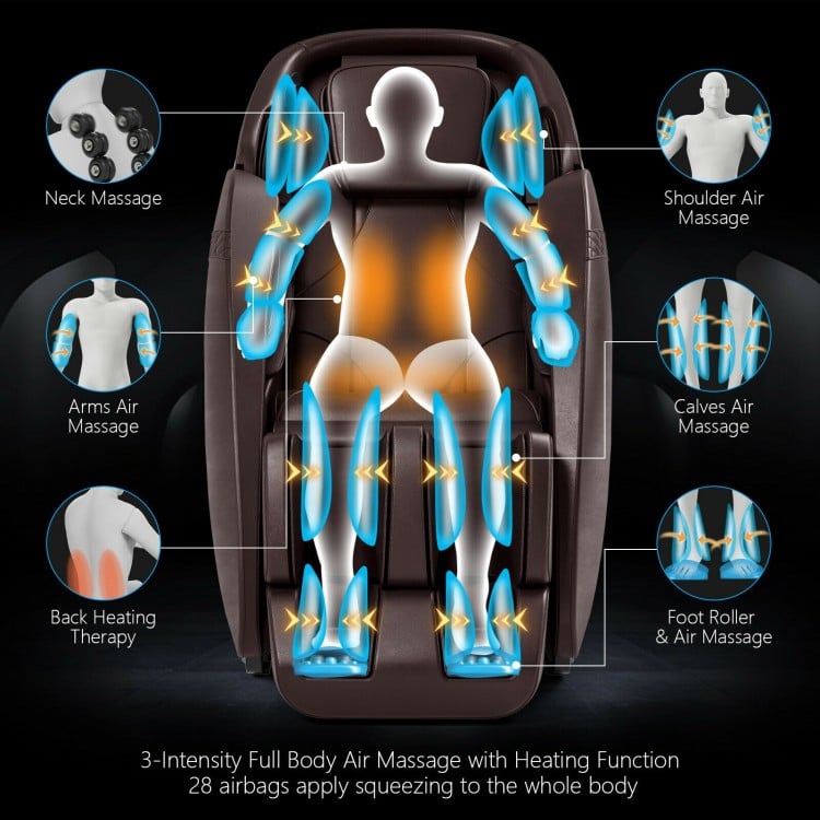 Electric zero gravity massage chair with SL track, featuring 3-intensity full body air massage and heating function.