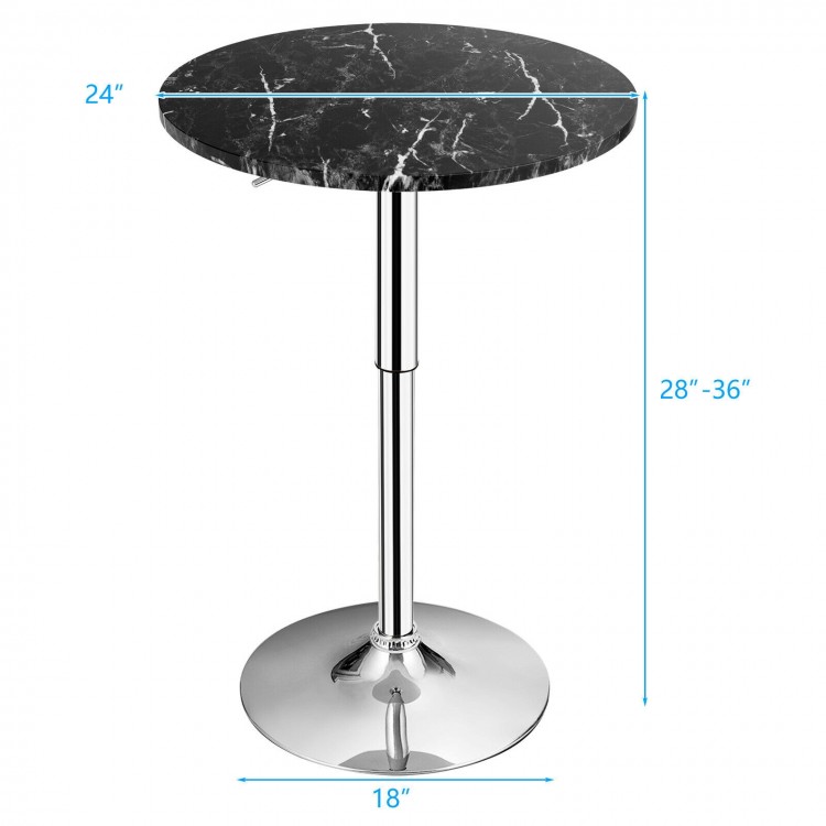 Round height adjustable bistro bar table with faux marble top, 28-36 inch height, ideal for dining and parties.