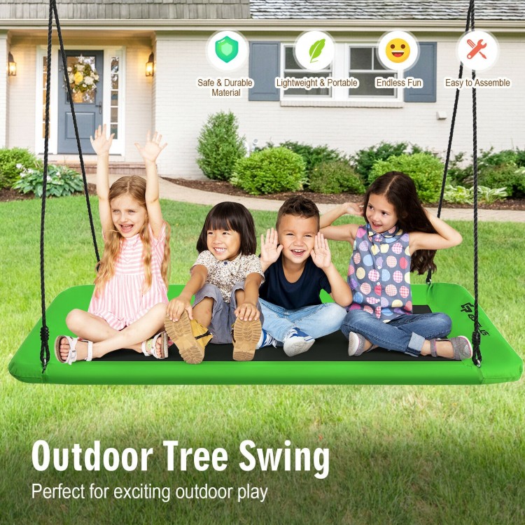 60-inch green platform tree swing with adjustable height, durable oxford cloth, ideal for outdoor play and relaxation.
