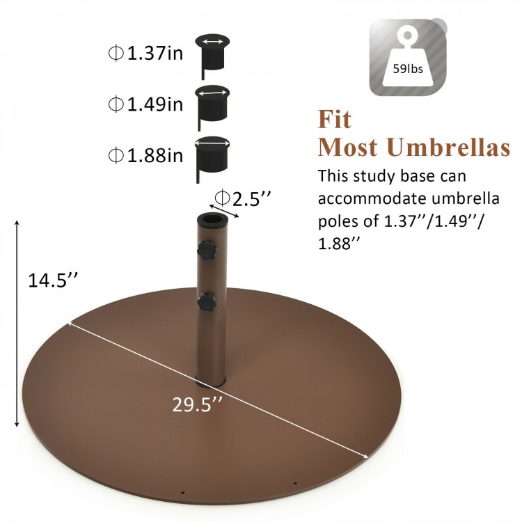 Outdoor steel market umbrella base stand, 29.5 inches, accommodates 1.37"/1.49"/1.88" poles, ideal for backyard and.