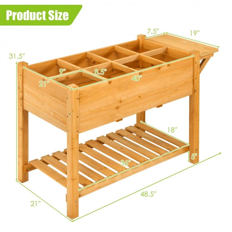 Elevated planter box kit with 8 grids, made of durable fir wood, ideal for gardening on patios or balconies.