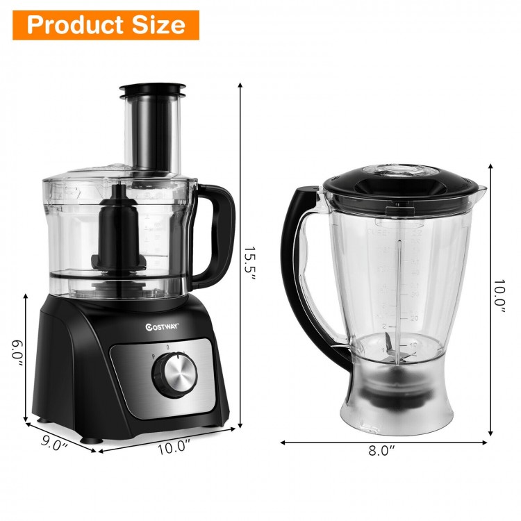 8 Cup food processor with 500W motor, variable speed, and three interchangeable blades for versatile food preparation.