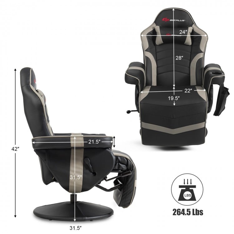 Ergonomic high back massage gaming chair in gray with adjustable backrest, 4 massage points, and swivel base for.