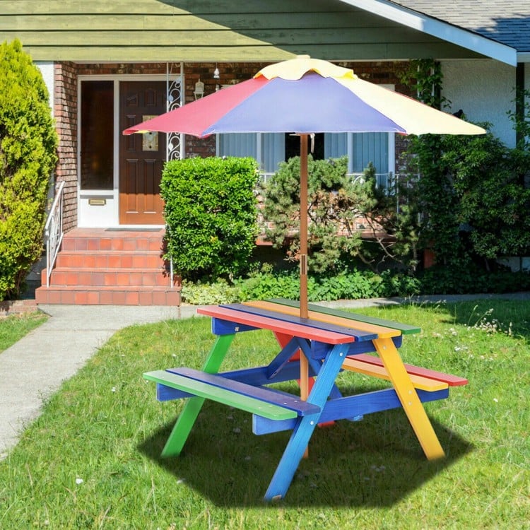 4 Seat Kids Picnic Table with UmbrellaCostway Gallery View 9 of 12
