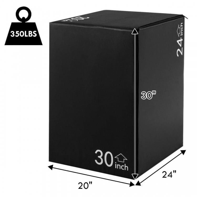3-in-1 foam jumping box in black, adjustable heights of 20", 24", and 30", supports 350 lbs for jump training.