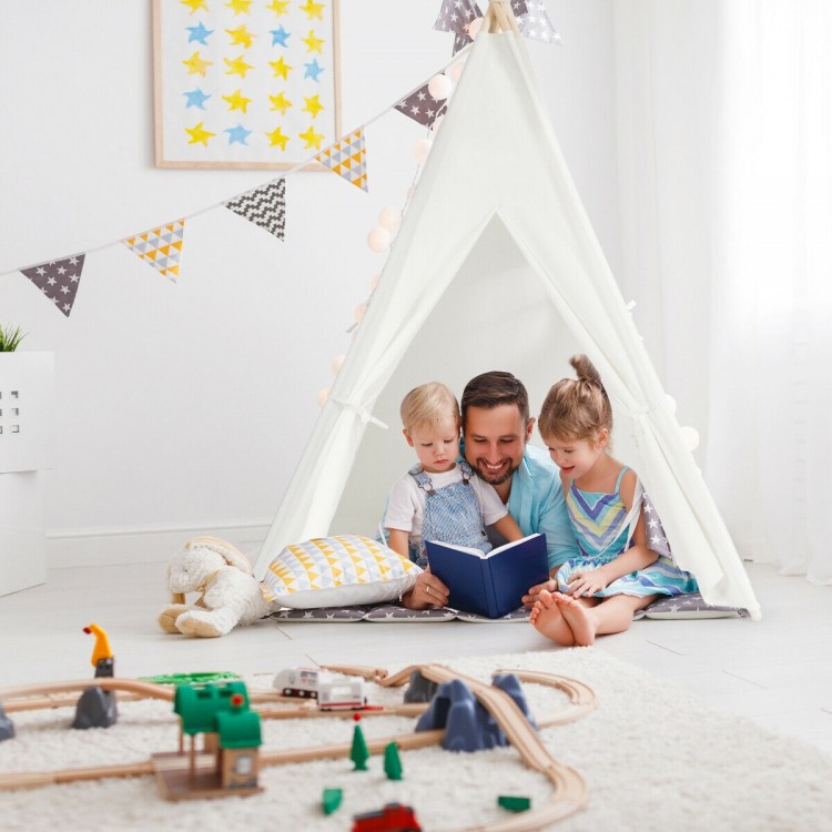 Children's 5.5 ft portable cotton play tent in white, ideal for indoor and outdoor fun, featuring a classic Indian.