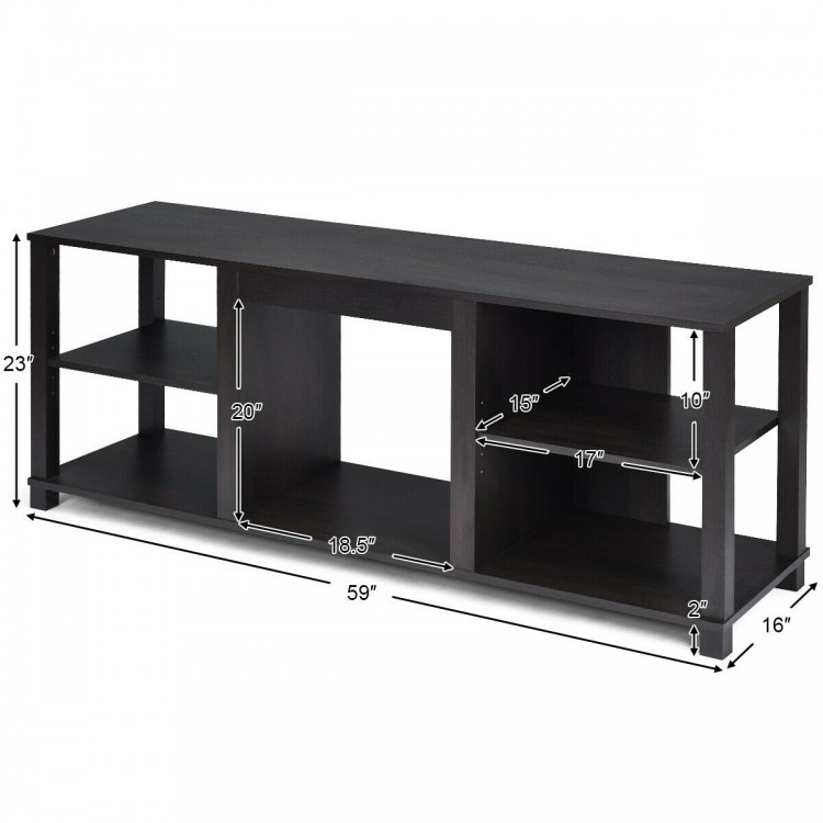 2-Tier TV storage cabinet console in dark finish with adjustable shelves, perfect for living room or bedroom use.