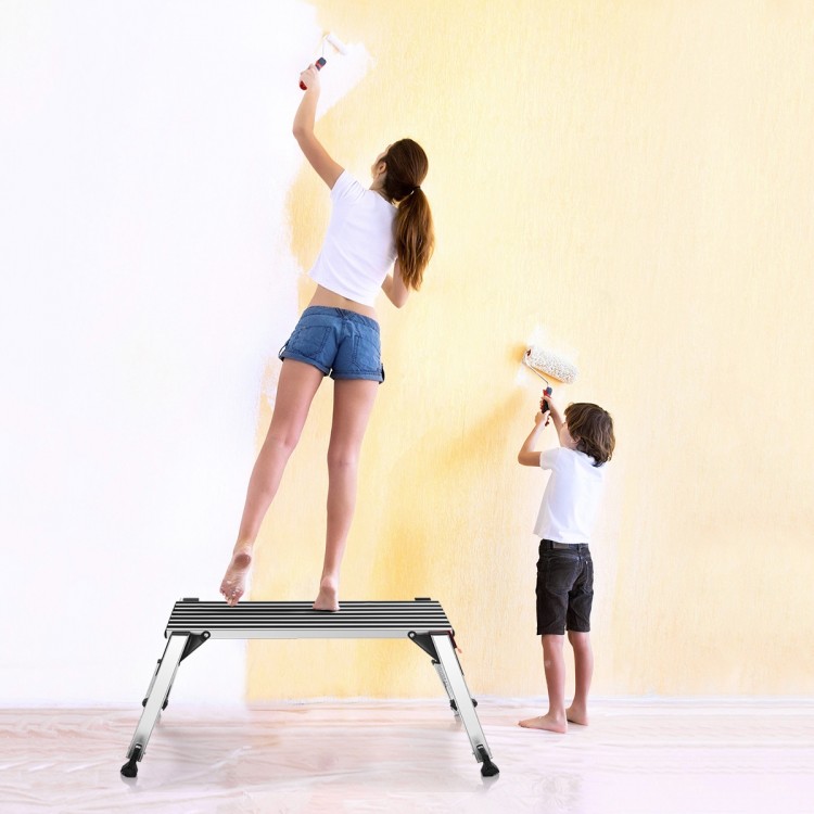 Folding aluminum step stool ladder with non-slip pads, ideal for reaching high places during home improvement tasks.