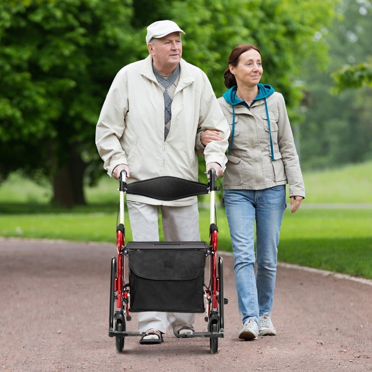 Folding rollator walker with 8-inch wheels, adjustable height, and a comfortable seat for seniors and those with.