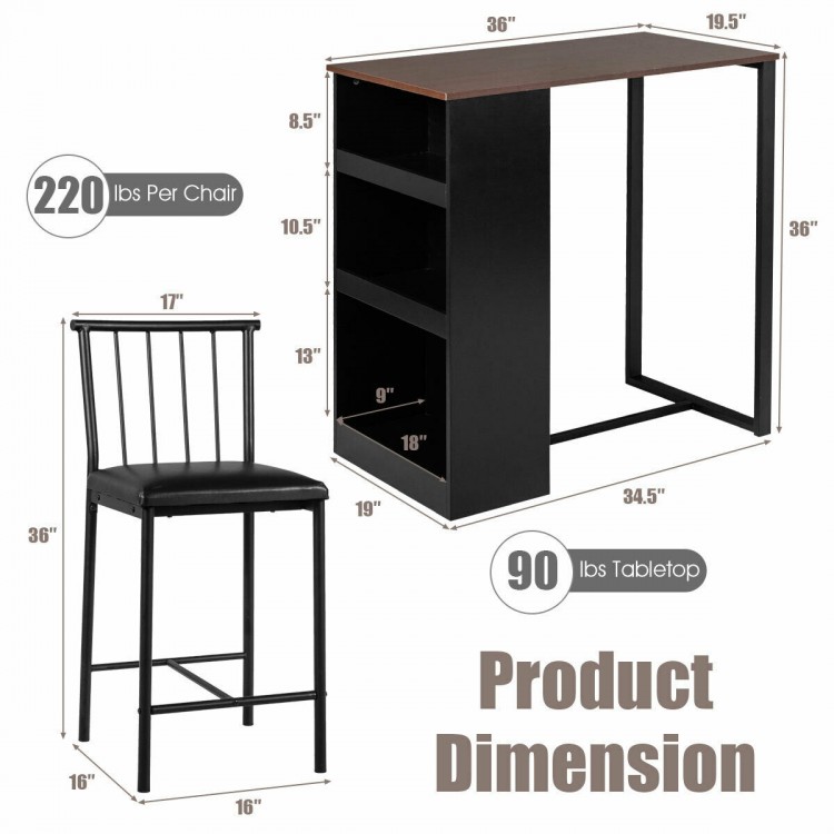 Counter height pub dining set featuring a triangular table and two ergonomic chairs, ideal for compact spaces.